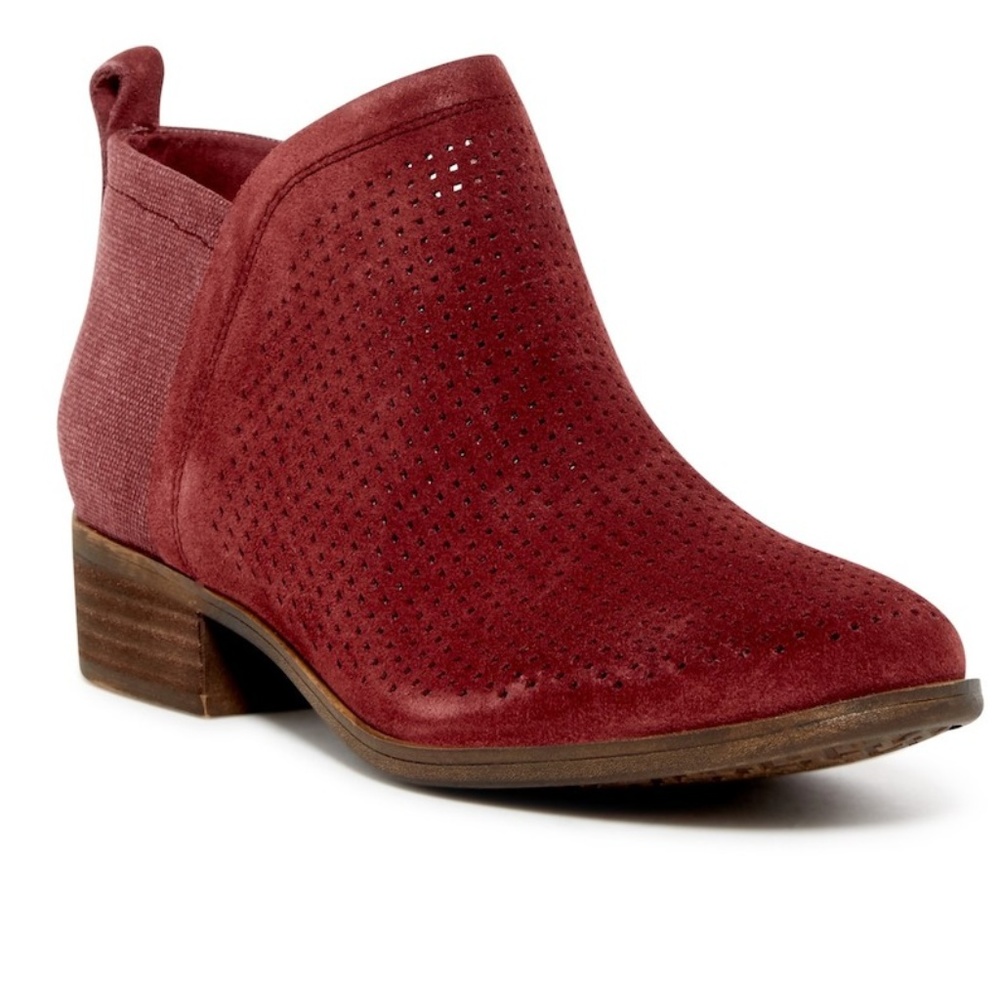 NEW TOMS Burgundy Deia Perforated Suede Ankle Boot